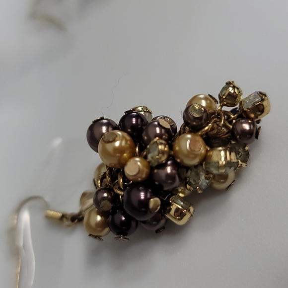 Rhinestone & Faux Pearl Cluster Earrings - Picture 5 of 7